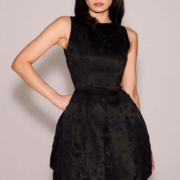 Melika black backless embroidered mini puffball dress S - Picture 3 of 8